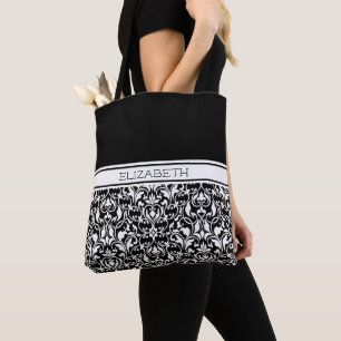 Chic Black en White Damask Persoonlijke Canvas tas