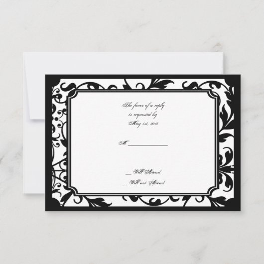 Chic Black en White Damask-reactiekaart RSVP Kaartje (Voorkant)