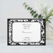 Chic Black en White Damask-reactiekaart RSVP Kaartje (Staand voorkant)