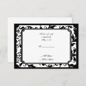 Chic Black en White Damask-reactiekaart RSVP Kaartje (Voorkant / Achterkant)