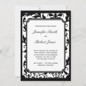 Chic Black en White Damask Wedding Invitation Kaart (Voorkant)