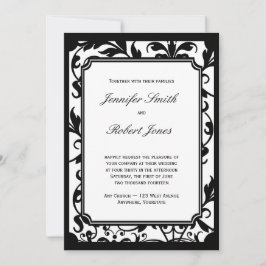 Chic Black en White Damask Wedding Invitation Kaart