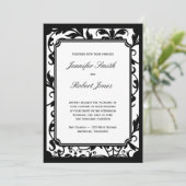 Chic Black en White Damask Wedding Invitation Kaart (Staand voorkant)
