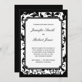 Chic Black en White Damask Wedding Invitation Kaart (Voorkant / Achterkant)
