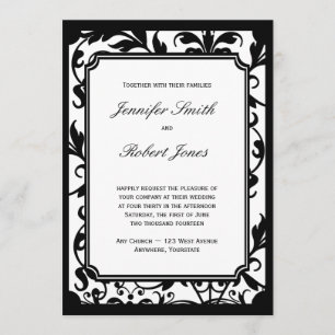 Chic Black en White Damask Wedding Invitation Kaart