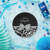 Chic Black en White Giraffe Print Silver Grey Bow Papieren Bordje (Feest)