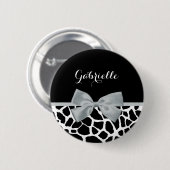 Chic Black en White Giraffe Print Silver Grey Bow Ronde Button 5,7 Cm (Voorkant /achterkant)