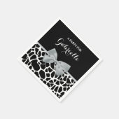 Chic Black en White Giraffe Print Silver Grey Bow Servet (Hoek)