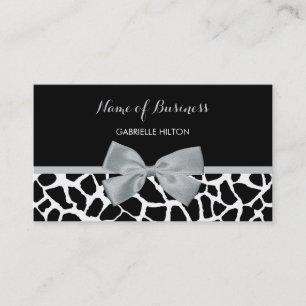 Chic Black en White Giraffe Print Silver Grey Bow Visitekaartje
