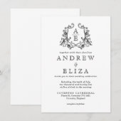 Chic Black en White Monogram Crest Wedding Kaart (Voorkant / Achterkant)