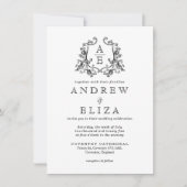 Chic Black en White Monogram Crest Wedding Kaart (Voorkant)