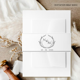 Chic Black en White Monogram Crest Wedding Uitnodigingen Wikkel