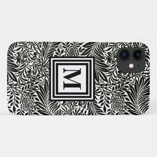 Chic Black en White Monogrammed Botanical Pattern Case-Mate iPhone Case (Achterkant (horizontaal))