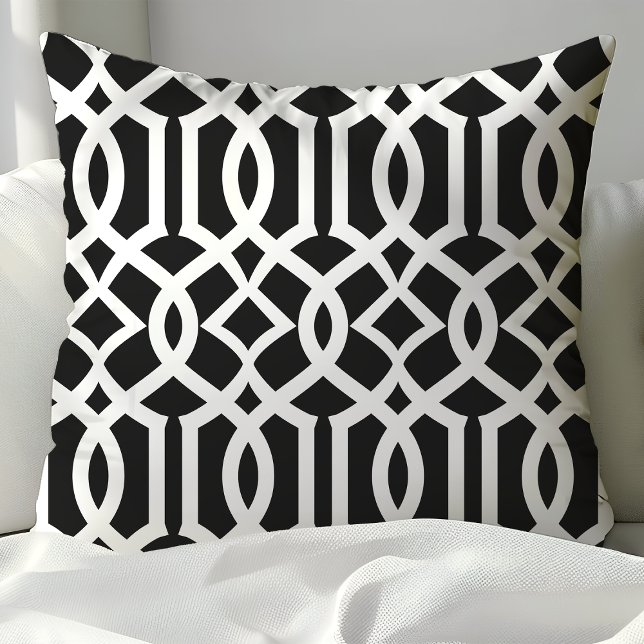 Chic Black en White Moroccan Trellis Pattern Kussen (Creator heeft geüpload)