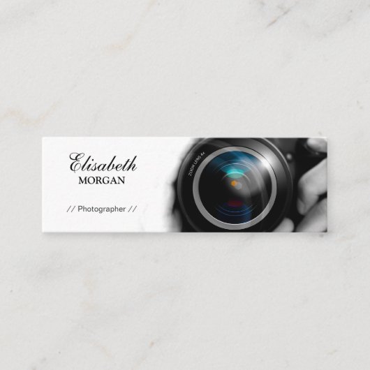 Chic Black en White Photographer Camera Lens Mini Visitekaartje (Voorkant)