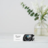 Chic Black en White Photographer Camera Lens Mini Visitekaartje (Staand voorkant)