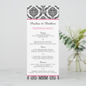Chic Black en White Pink Damask Wedding Menu (Staand voorkant)