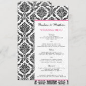 Chic Black en White Pink Damask Wedding Menu (Voorkant / Achterkant)