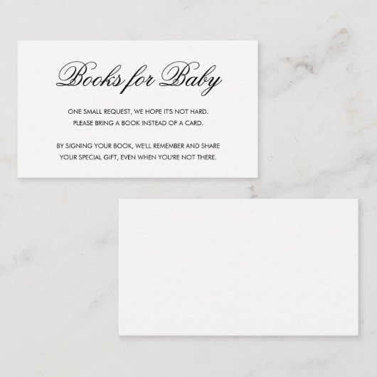 Chic Black en White Script Books voor Baby Informatiekaartje (Voorkant / Achterkant)
