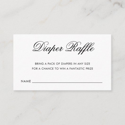 Chic Black en White Script Diaper Raffle Ticket Informatiekaartje (Voorkant)