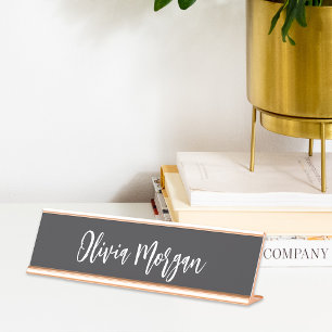 Chic Black en White Sketting Cursive Script Bureau Naambordje