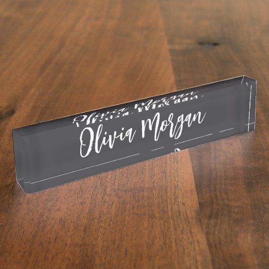 Chic Black en White Sketting Cursive Script Name Naambordje (Zijkant)