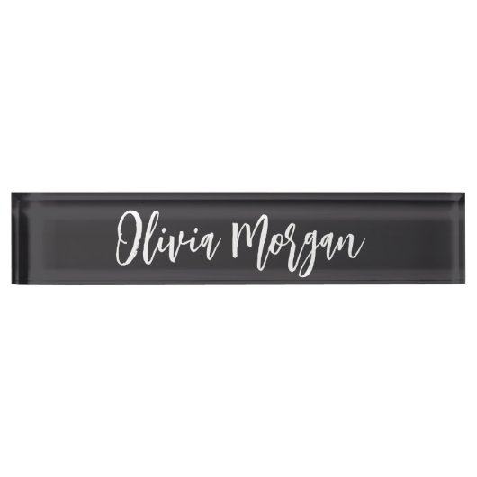 Chic Black en White Sketting Cursive Script Name Naambordje (Voorkant)