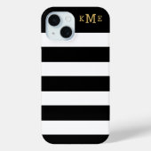 Chic Black en White Stripes met Gold Monogram Case-Mate iPhone Case (Achterkant)