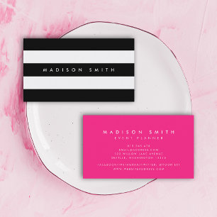Chic Black en White Stripes met levendige roze Visitekaartje