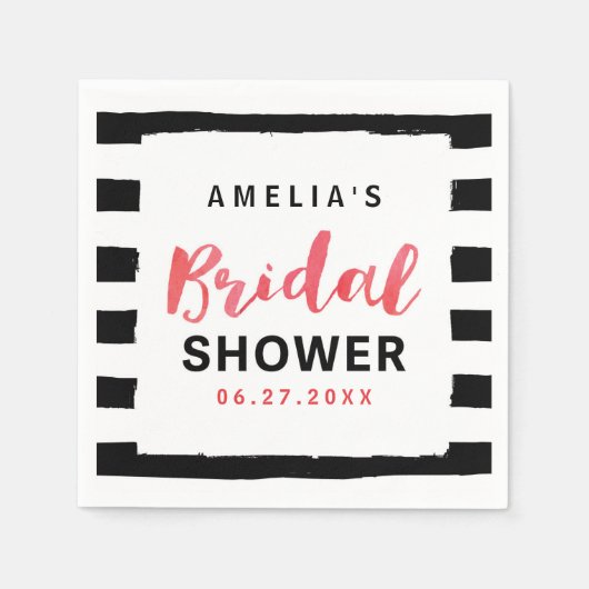 Chic Black en White Stripes Red Vrijgezellenfeest Servetten (Voorkant)