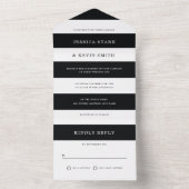 Chic Black en White Stripes Wedding All In One Uitnodiging (Binnen)