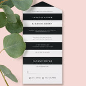 Chic Black en White Stripes Wedding All In One Uitnodiging