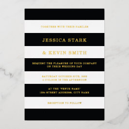 Chic Black en White Stripes Wedding Gold Folie Uitnodiging