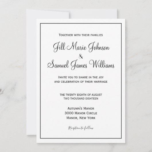 Chic Black en White Wedding Kaart (Voorkant)