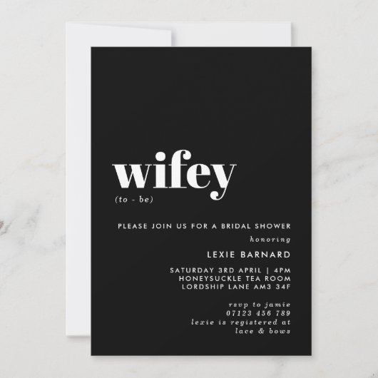 Chic Black en White Wifey to be Vrijgezellenfeest Kaart (Voorkant)