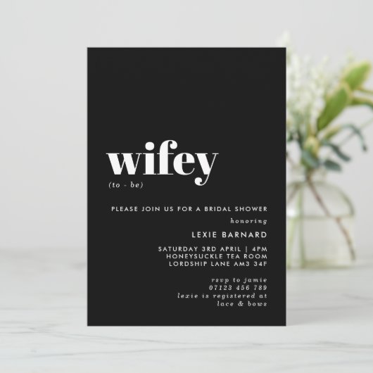 Chic Black en White Wifey to be Vrijgezellenfeest Kaart (Staand voorkant)