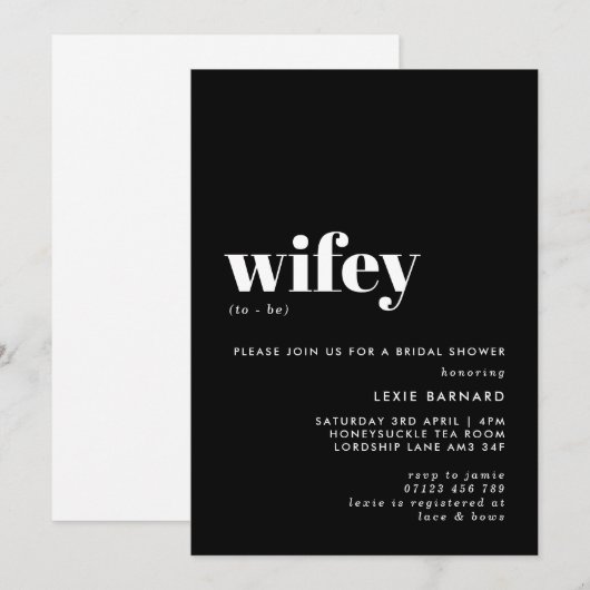Chic Black en White Wifey to be Vrijgezellenfeest Kaart (Voorkant / Achterkant)