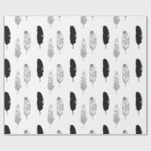 Chic Black Feathers verjaardag Cadeaupapier (Vlak)
