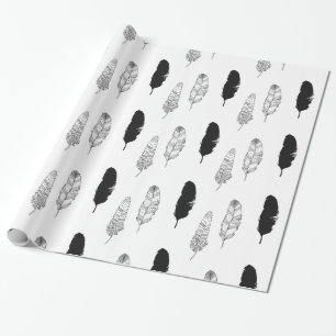 Chic Black Feathers verjaardag Cadeaupapier