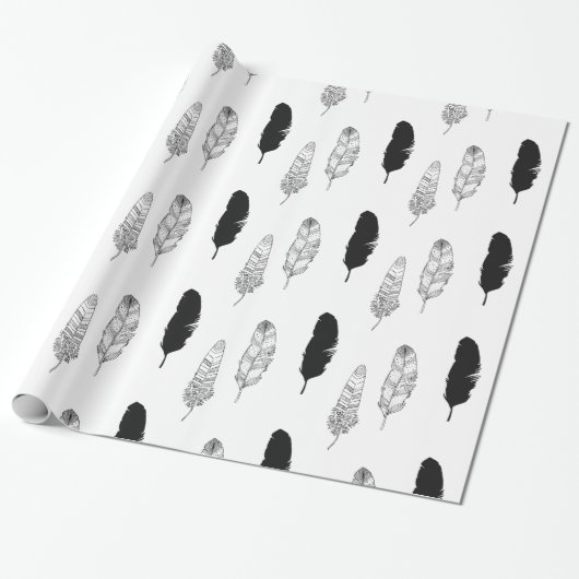 Chic Black Feathers verjaardag Cadeaupapier (Uitgerold)