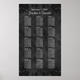 Chic Black Floral 15 Wedding Tables Seating Chart Poster