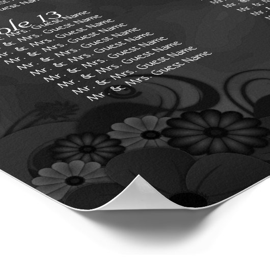 Chic Black Floral 15 Wedding Tables Seating Chart Poster (Hoek)
