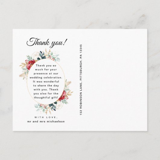 Chic Black Floral Bedankt Berichten Briefkaart (Achterkant)