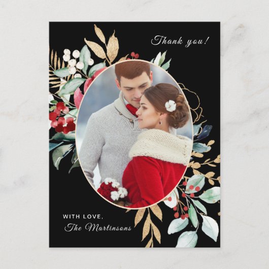 Chic Black Floral Bedankt Berichten Briefkaart (Voorkant)