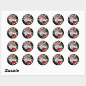 Chic Black Floral Holiday Weduwfoto Ronde Sticker (Vel)