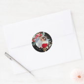 Chic Black Floral Holiday Weduwfoto Ronde Sticker (Envelop)