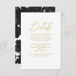 Chic Black Floral met Calligrafie Wedding Informatiekaartje