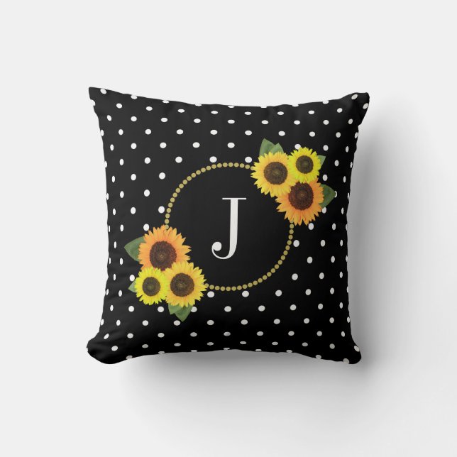 Chic Black  Flowers Polka Dots Monogram Kussen (Voorkant)
