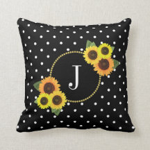Chic Black  Flowers Polka Dots Monogram