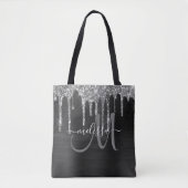 Chic Black, geborsteld Metaal, zilver Glitter Driv Tote Bag (Voorkant)